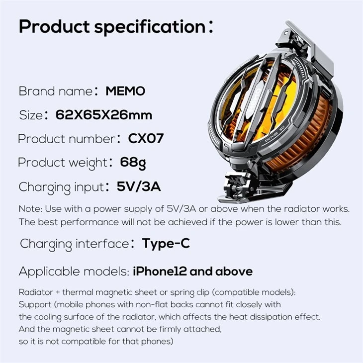 MEMO CX07 RGB Semiconductor Phone Game Cooler Mobile Cooling Fan For Gaming high quality